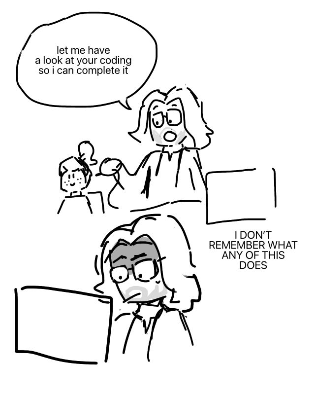 Milton Dyer plugs a wire into Unagami's head. Milton Dyer: Let me have a look at your coding so I can complete it. He looks in horror at the code on his screen. Milton Dyer: I DON'T REMEMBER WHAT ANY OF THIS DOES.